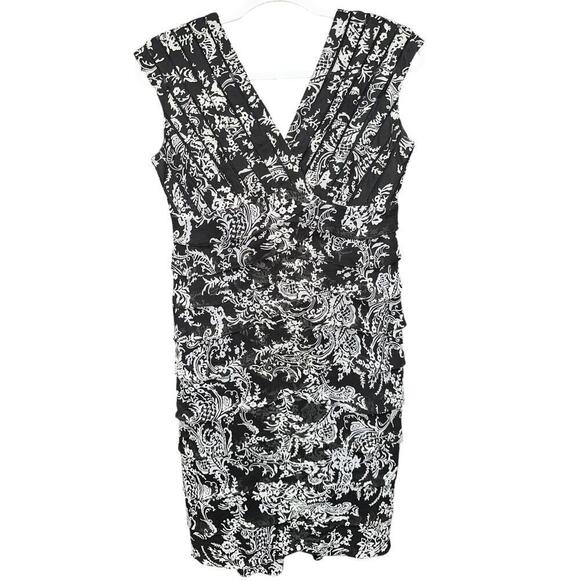 ADRIANA PAPELL V-neck Black/White Dress 8 Bodycon Cocktail Party Wedding church - Picture 1 of 11